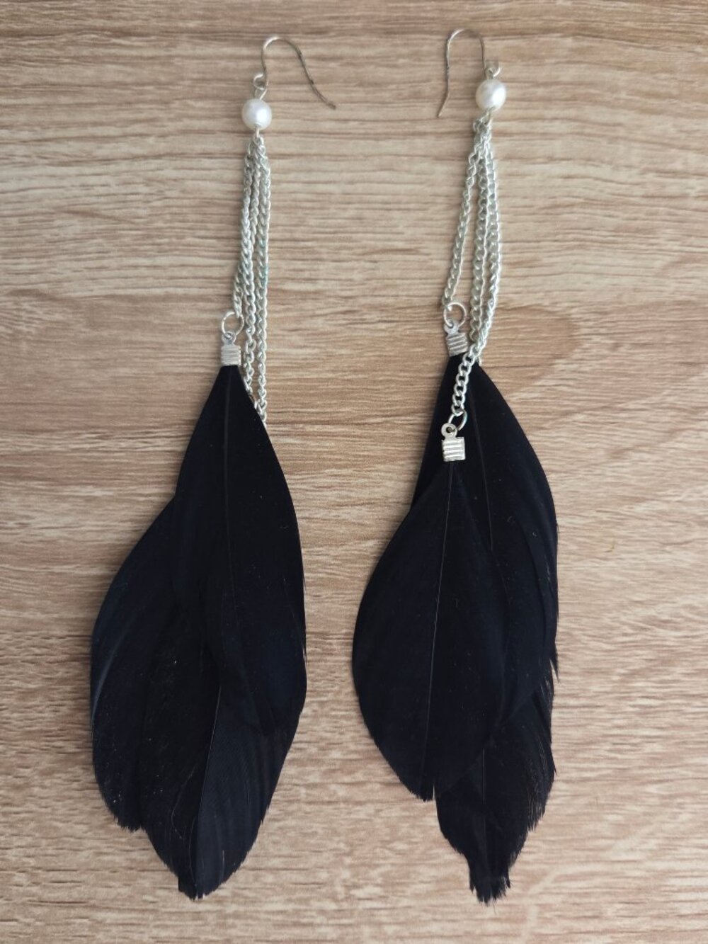 Feather Earrings Black Long Dangle Boho Chic Hook Aztec Southwest